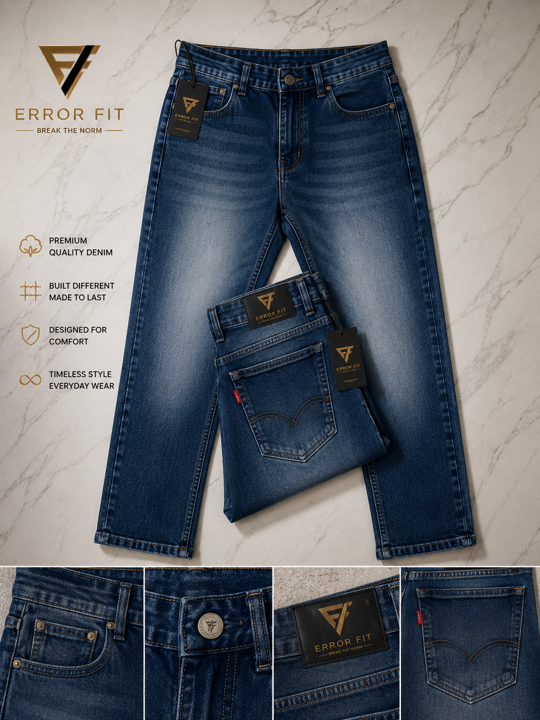 Error Fit Signature Mid-Blue Straight Jeans